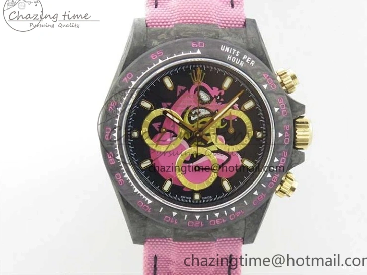 MiroTime 0326 Daytona DIW Carbon V2 WWF Best Edition Black Pink Dial On Pink Nylon Strap A Reliable 3113